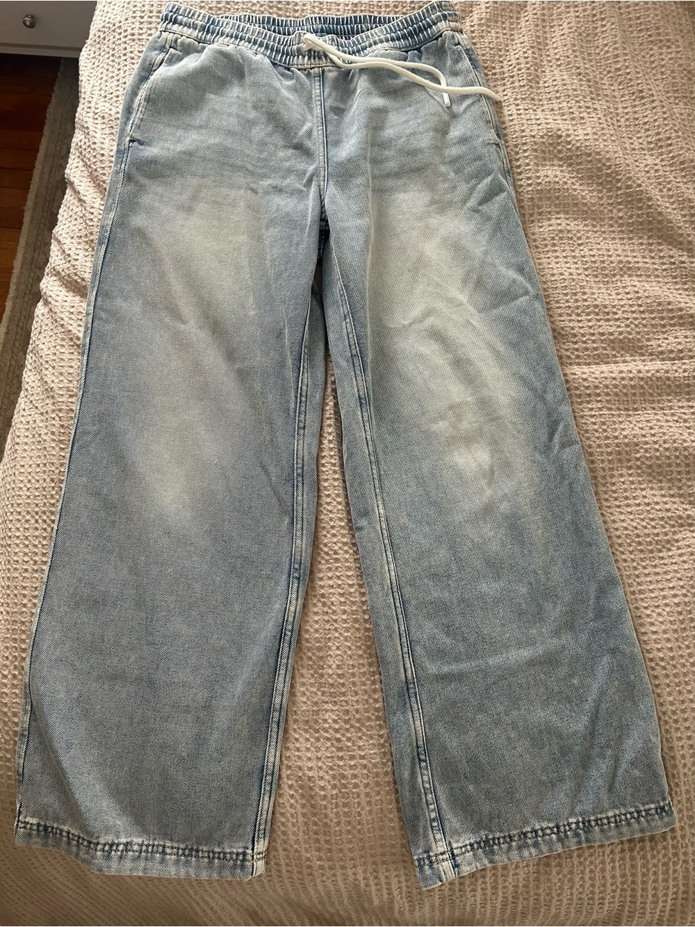 H&M Light Wash Wide-Leg Drawstring Jeans